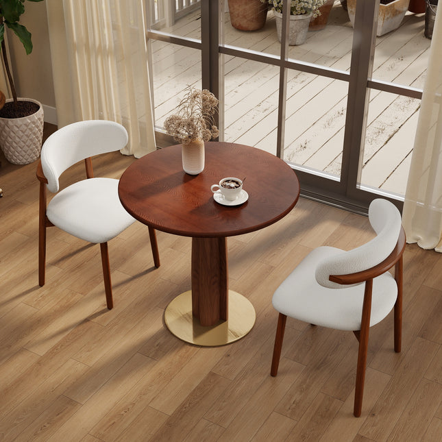 Φ80cm Retro walnut round dining table luxury brass base table pure solid wood desktop. Table with Wooden Leg & Gold Base, 2 - Person Table for Small Space(Only the Negotiation Table)