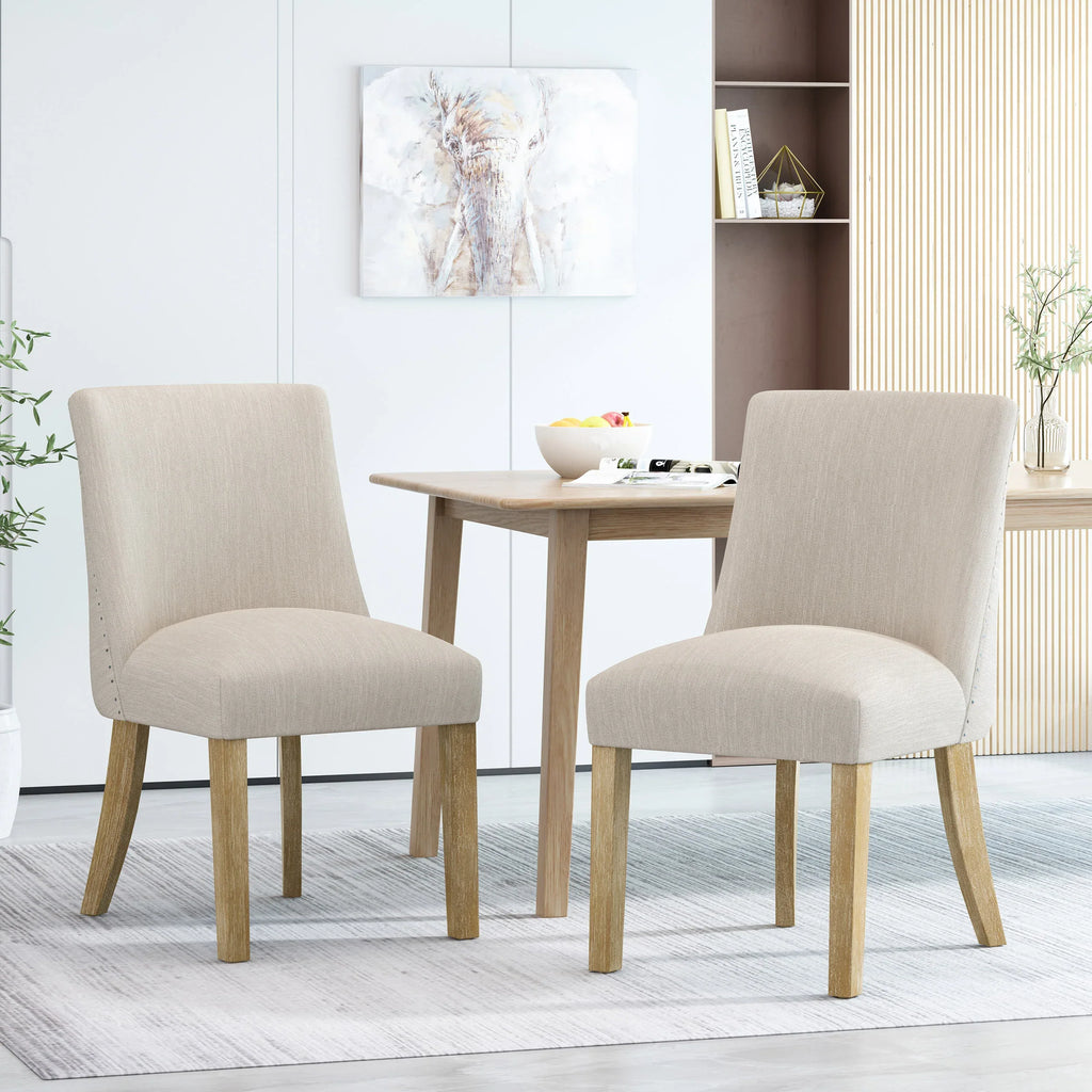 Classic Fabric Dining Chair Beige Upholstery 25x20x35 Inches - Eloy Royal
