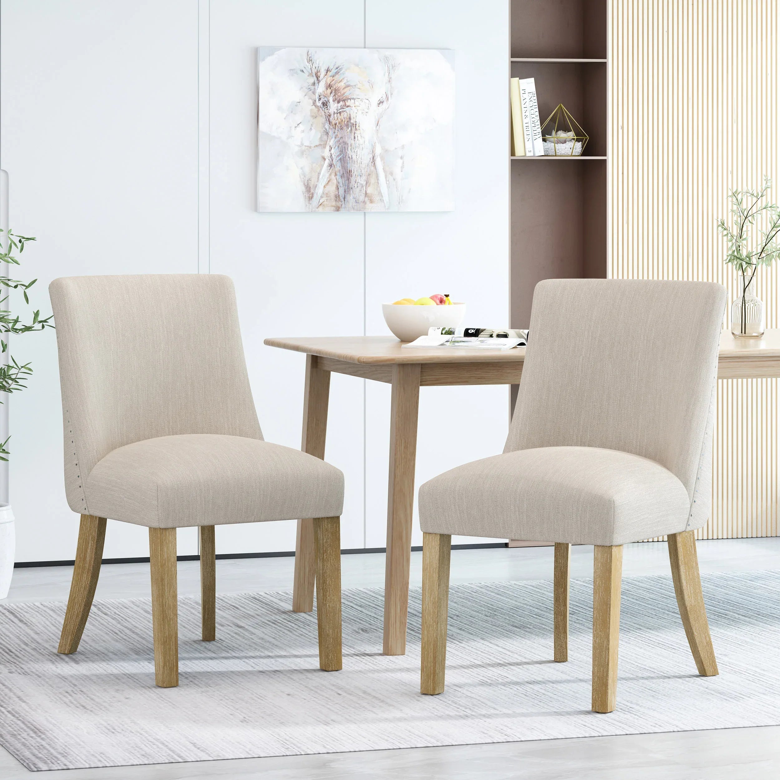Classic Fabric Dining Chair Beige Upholstery 25x20x35 Inches - Eloy Royal