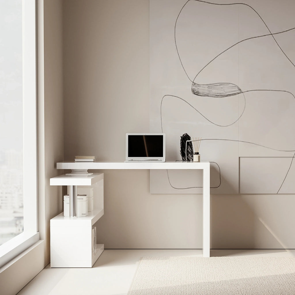 Modern 47'L Swivel Top Desk-High Gloss White - Eloy Royal