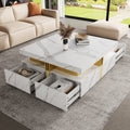 Modern White Square Storage Coffee Table with 4 Drawers