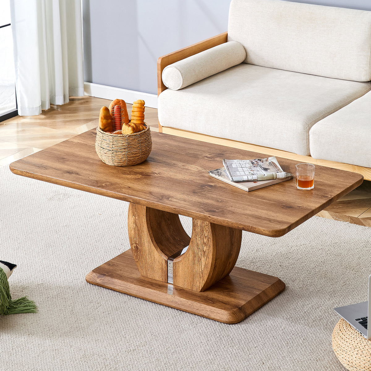 Modern simple luxury rectangular coffee table in wood color. The computer desk. The game table. Suitable for dining room, living room, terrace, kitchen. 47 'x 25.6' 18'