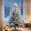 7 FT Snow‑Flocked PE/PVC Hybrid Christmas Tree, Realistic Snow Effect Artificial Xmas Tree with Green Metal Stand