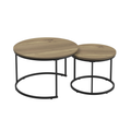 Round nesting coffee tables with brown wood-finish tops