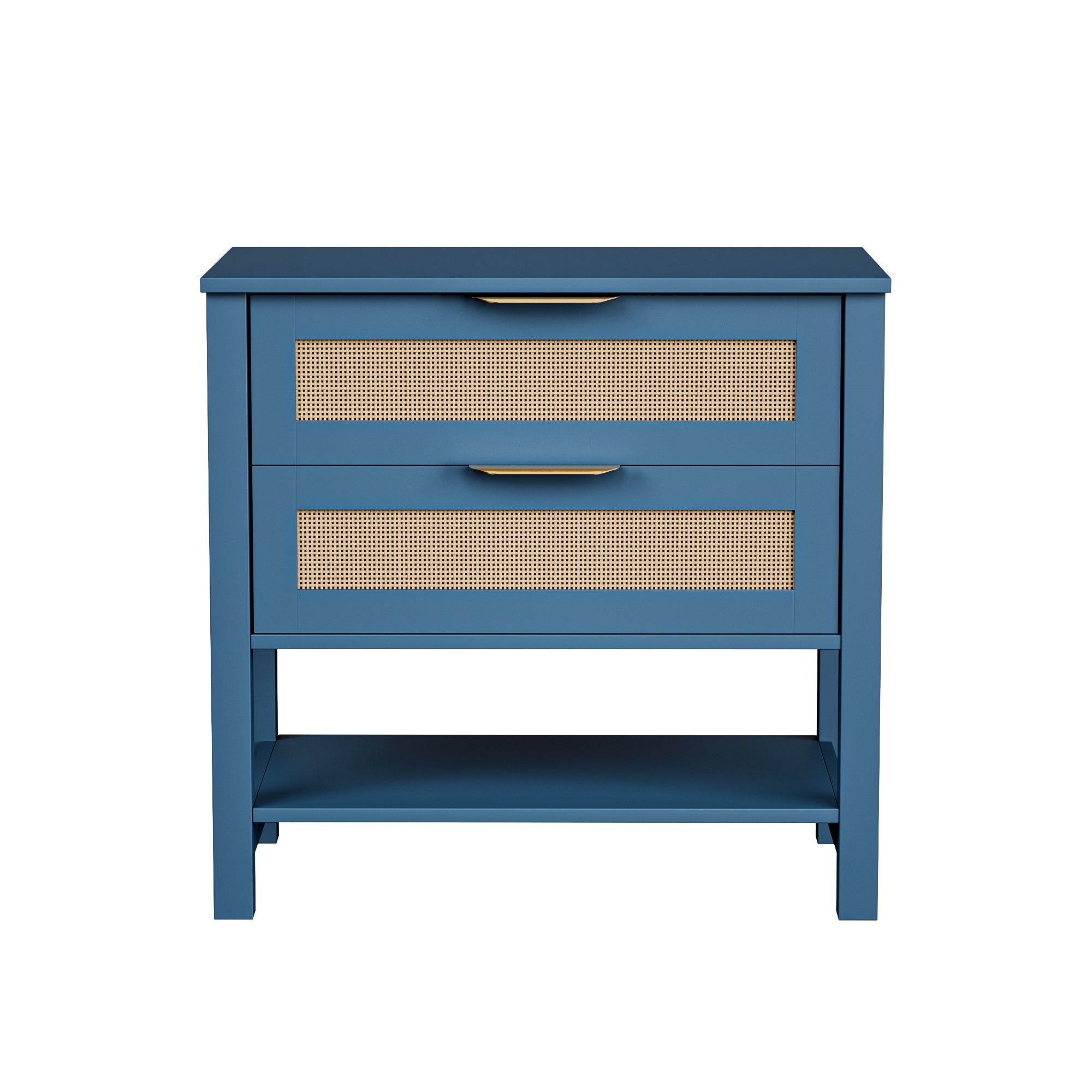 Rattan Nightstand with 2 Drawers and Storage Shelf Boho Bedside Narrow Side Table for Bedroom