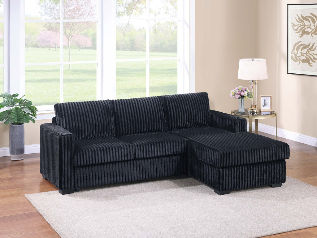 Modern Contemporary Style 2pc Sectional Sofa Right Arm Chaise Left Arm Sofa Plastic Legs Corduroy Upholstered Dark Black Finish Primary Living Room