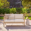 Light Teak Acacia Wood Beige Rope, Oversized Outdoor Lounge Loveseat for Patio, Backyard with Cream Cushions