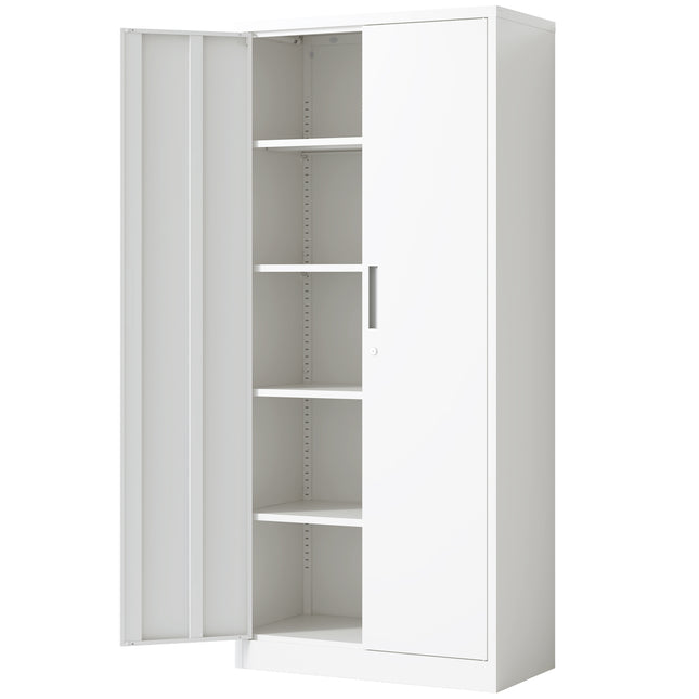 71 in H Metal Garage Storage Cabinet with White Tool Steel Locking