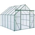 Heavy Duty Aluminum Polycarbonate Walk-in Greenhouse with Double Door and Raised Base, Green, 8x10FT