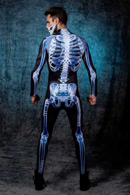 Halloween Long Sleeve Tights See-through Skeleton 3D Printed One-piece