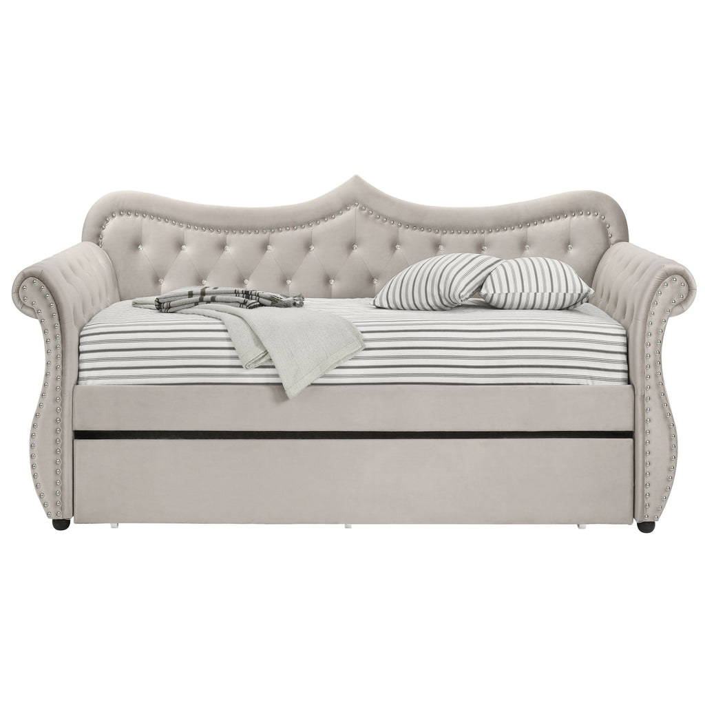 Beige Upholstered Twin Daybed with Trundle