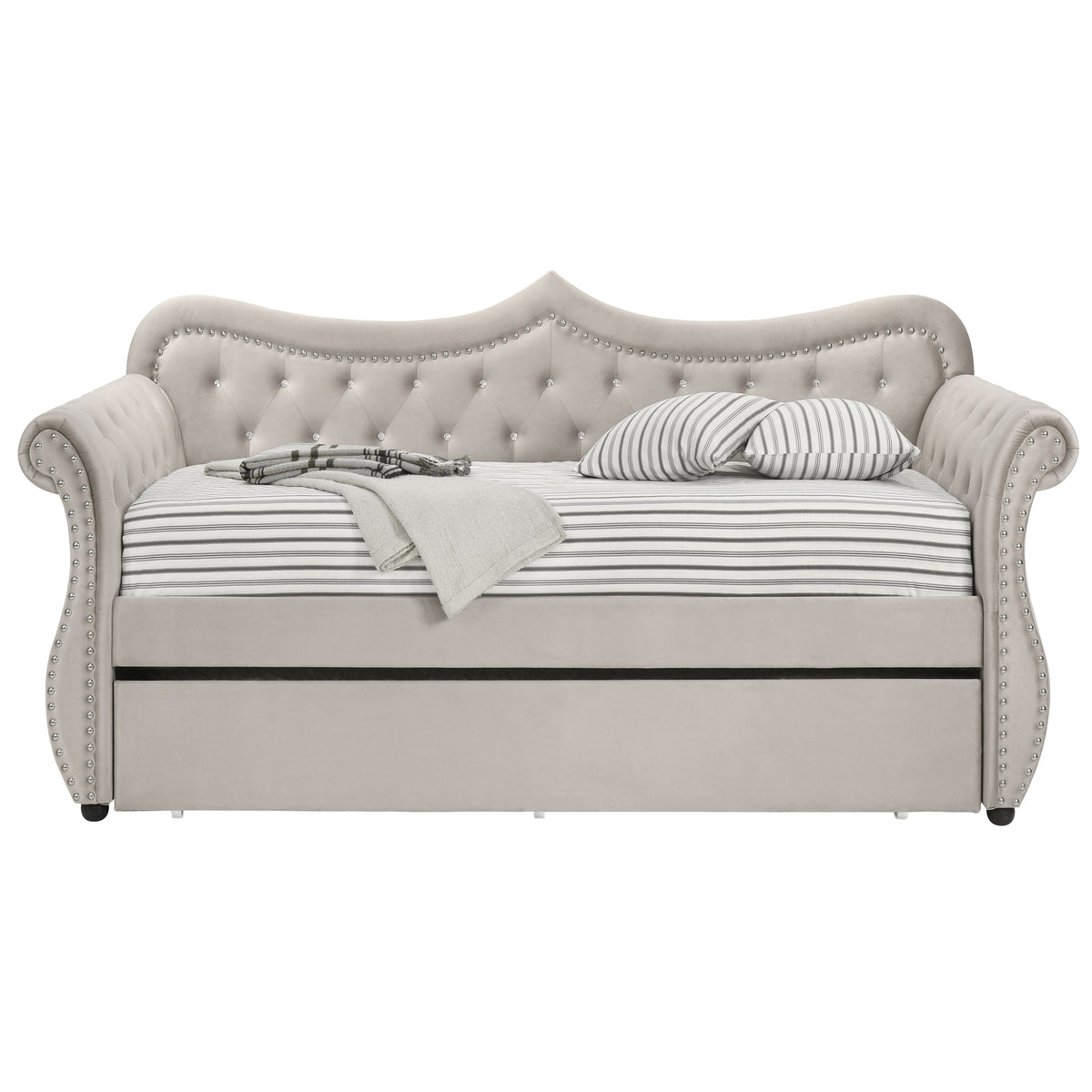Beige Upholstered Twin Daybed with Trundle