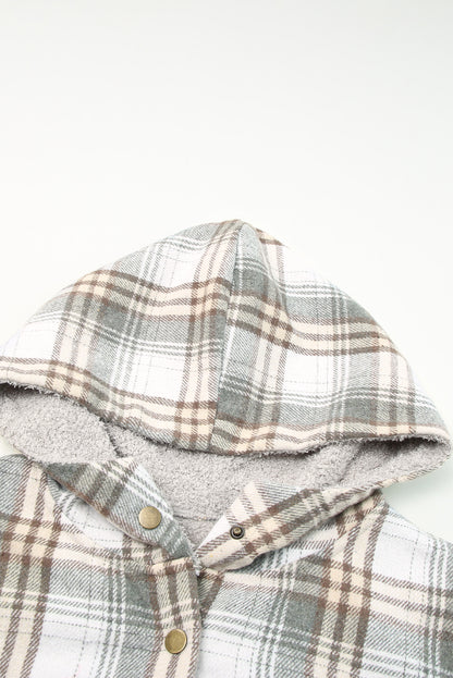 Wholesale Gray Snap Button Sherpa Lined Hooded Flannel Jacket - Eloy Royal