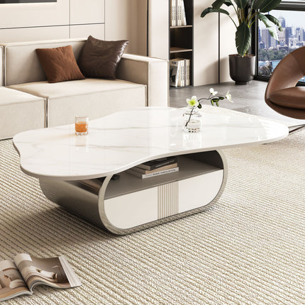 Modern Butterfly Coffee Table with Sintered Stone Top – Oval Center Table