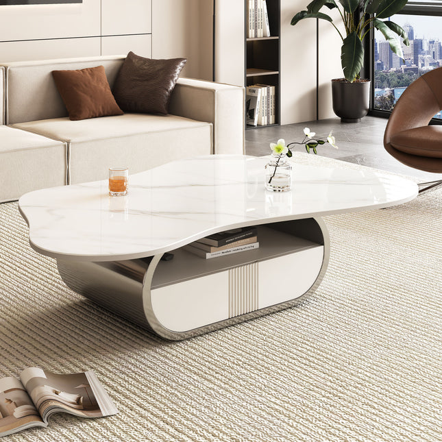 Modern Butterfly Coffee Table with Sintered Stone Top – Oval Center Table