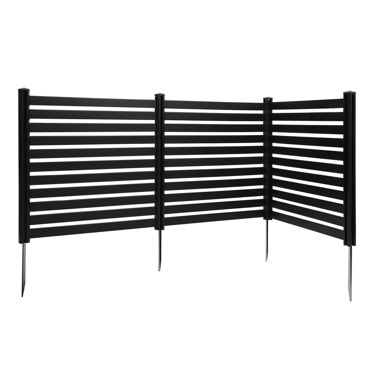 3 Panels Outdoor Privacy Screen, 50 x 48 in Air Conditioner Fence with 27.6 in Ground Stakes, Pool Equipment Enclosure, Vinyl Privacy Fence, Ideal for Trash Can and A/C Units, Black