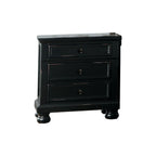 Transitional Style Two Drawer Wooden Night Stand with Round Bun Legs, Black