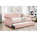 Abby Modern Style Upholstered Velvet Wood Daybed with Trundle in Pink
