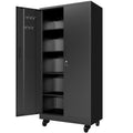 Heavy Duty Metal Storage Cabinet with Doors and Wheels, 71' Tall Garage Cabinet with 4 Adjustable Shelves, Lockable Tool Cabinet with Pegboard & 8 Hooks, Black Steel Storage Cabinet for Garage
