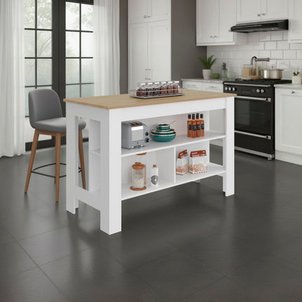 Cala Wide Kitchen Island with Spacious Tabletop, 3 Open Storage Shelves, Four Sturdy Legs and Comfortable Meal Prep Workstation
