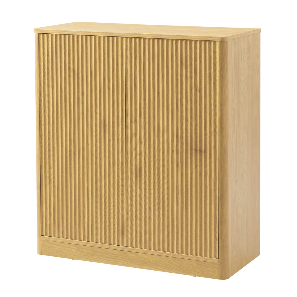 34.3' modern wavy sideboard, curved contour design storage cabinet, 2-door cabinet with storage function, suitable for kitchen/bedroom/living room, Natural, 34.3'L x 15.7'W x 34.3'H