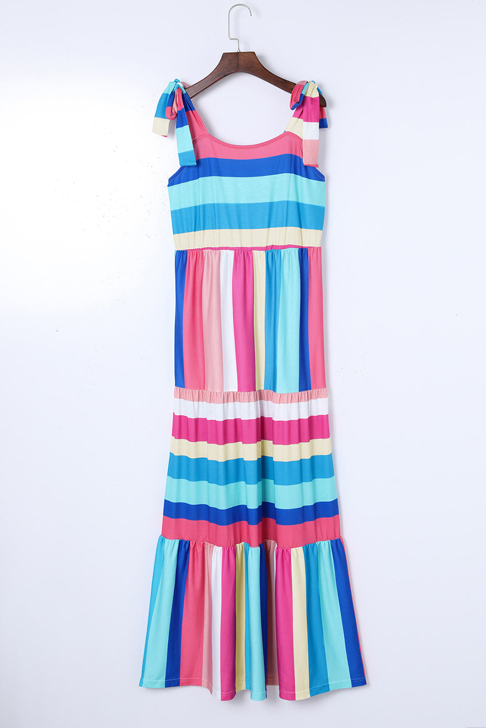 Multicolor Striped Print Bow Knot Straps Sleeveless Maxi Dress - Eloy Royal