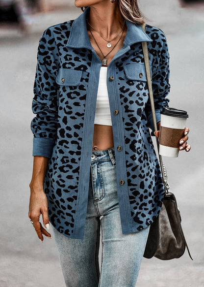 Leopard Print Shirt Coat Fashion Button Long Sleeve Jacket Women