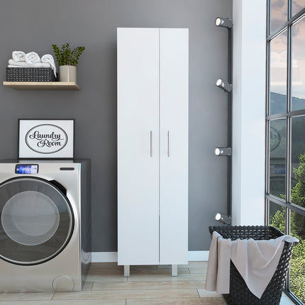 Nala Cleaning Cabinet, Double Door Cabinet, Four Legs, Five Shelves -White