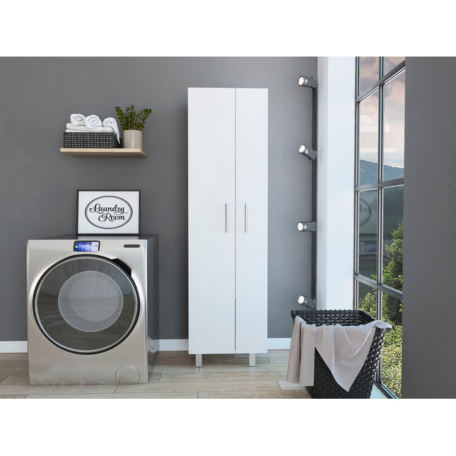 Nala Cleaning Cabinet, Double Door Cabinet, Four Legs, Five Shelves -White
