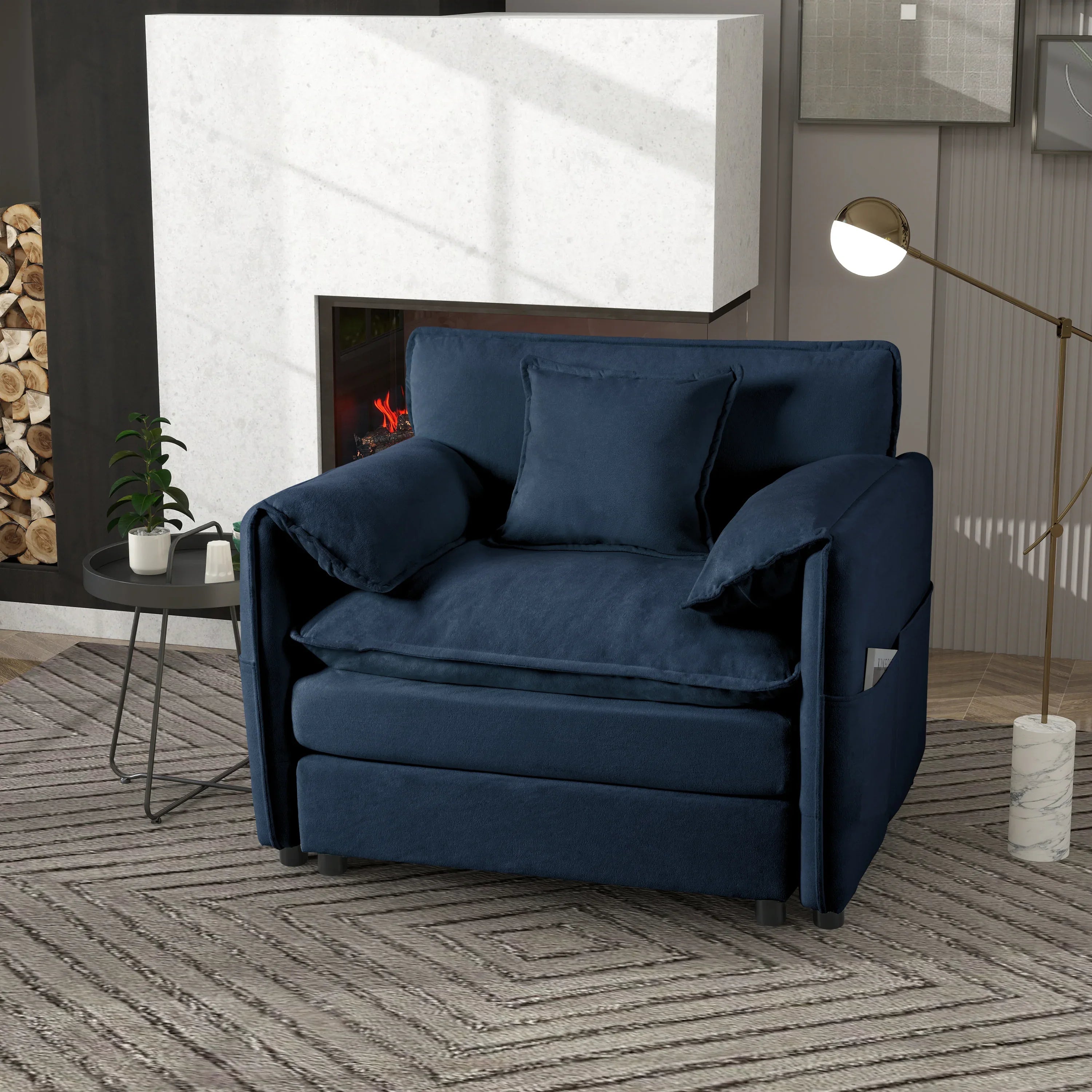 (Old:W3163P269205) Oversized 41.73' Chenille Armchair with 1 Toss Pillow, Modern Modular Reading Chair for Living Room or Bedroom, Deep-Seat DIY Sectional Sofa,Chenille,Blue - Eloy Royal