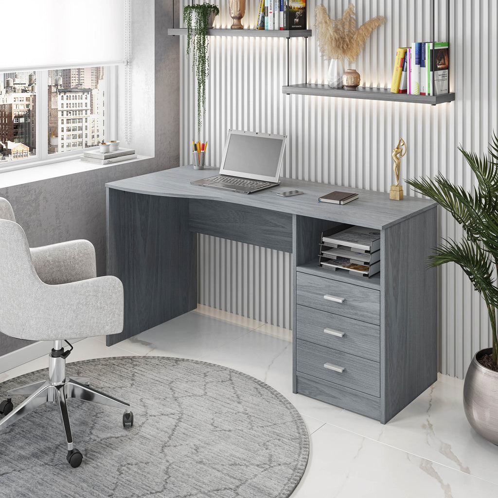 Classic Computer Desk with Multiple Drawers, Grey