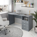 Classic Computer Desk with Multiple Drawers, Grey