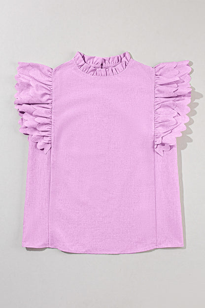 Bright Pink Solid Scalloped Ruffle Sleeve Blouse - Eloy Royal