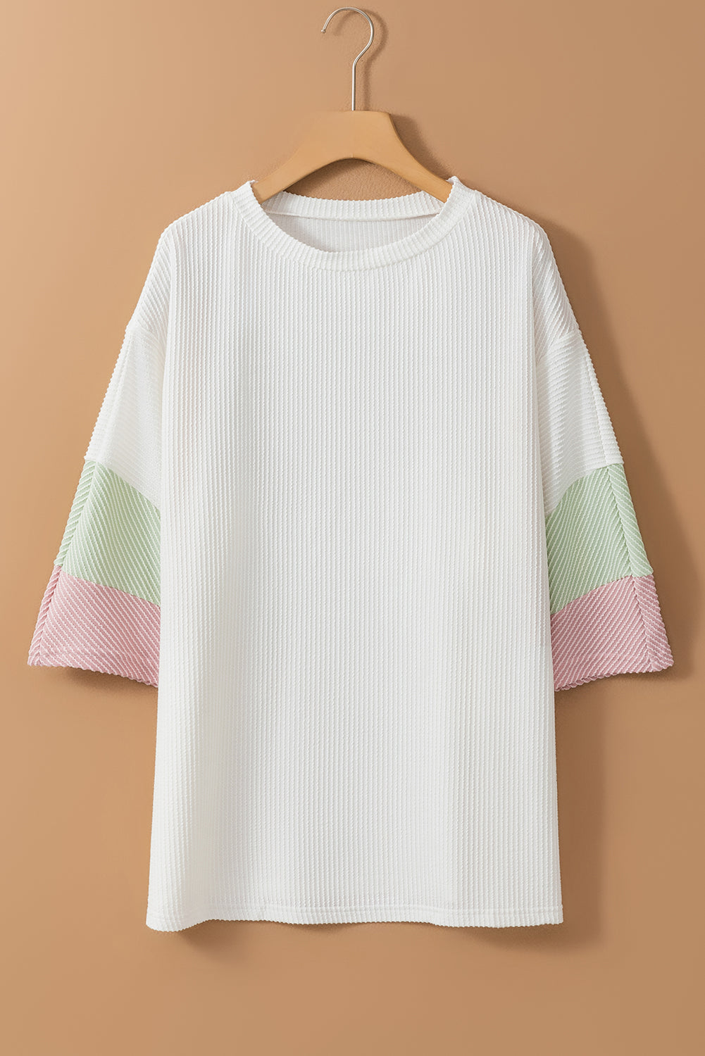 White Textured Colorblock Patchwork Half Sleeve Plus T Shirt - Eloy Royal