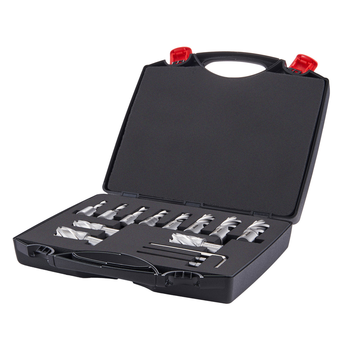Annular Cutter Set, 13 pcs Weldon Shank Mag Drill Bits, 7/16' to 1-1/16' Cutting Diameter, 1' Cutting Depth, M2AL HSS, 2 Pilot Pins, Hex Wrench and Portable Case, for Using with Magnetic Drills