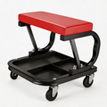 C-Frame Rolling Mechanic Stool, Padded Leather Repair Seat with Tool Storage Tray & 360° Swivel Casters, Heavy Duty Garage Work Bench Stool for Auto Repair Workshop