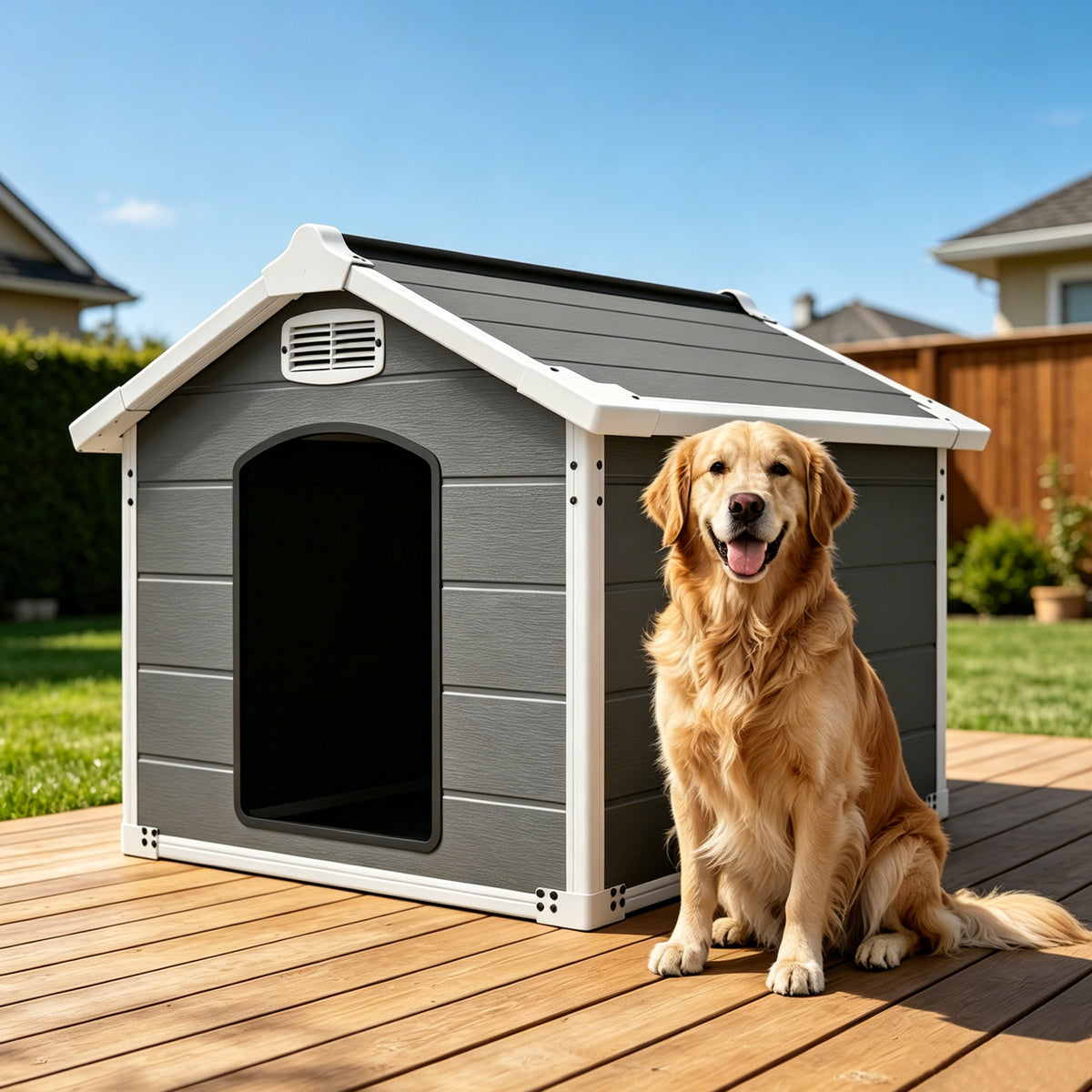 50.5' Large Dog House for Large Breeds, Outdoor Indoor Heavy Duty Pet House, Waterproof UV Protected, Scratch Resistant Double-Wall PP Board, Front & Rear Vents – Easy Clean & Washable