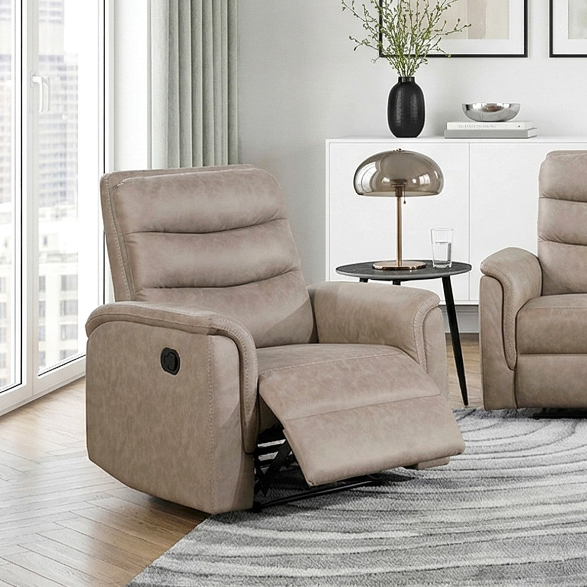 Reclining Motion Chair Taupe Microfiber Upholstery Foam Padding Pocket Coils Plywood Frame Living Room Furniture 1pc