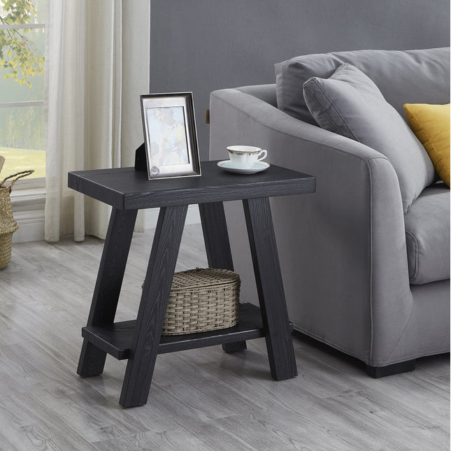 Athens Contemporary Wood Shelf Side Table in Black Finish