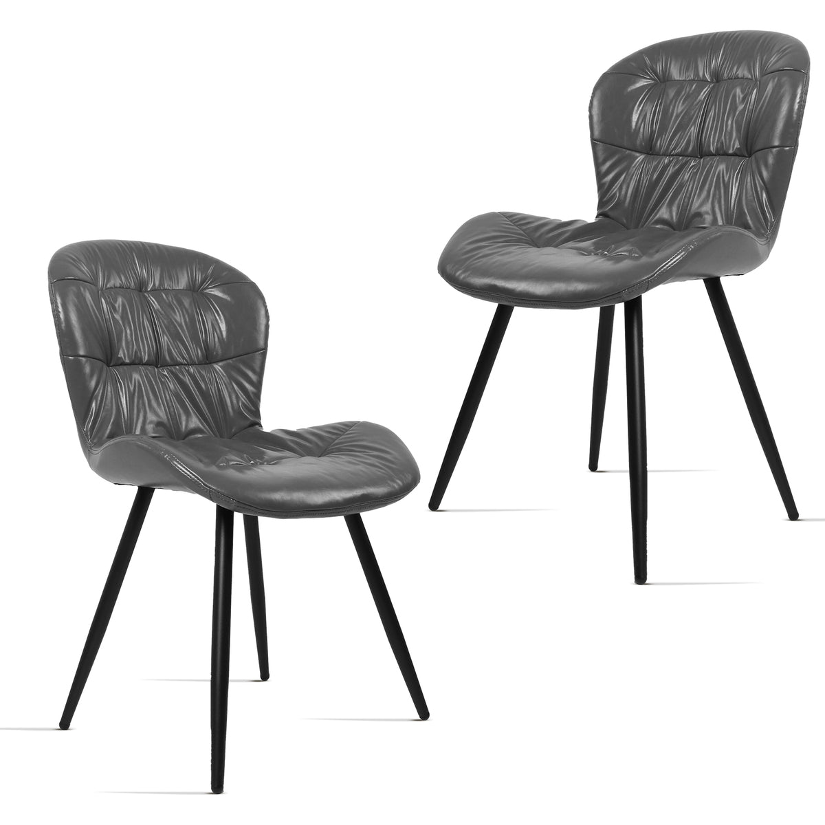 Ergonomic chair with rubberwood frame covered in polyurethane synthetic leather, set of 2, GREY