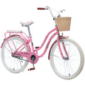 24 Inch Cruiser Bike for Girls, Single Speed Commuter Bicycle with Wicker Basket & Rear Rack, High Carbon Steel Frame Comfort City Bike for Outdoor Riding