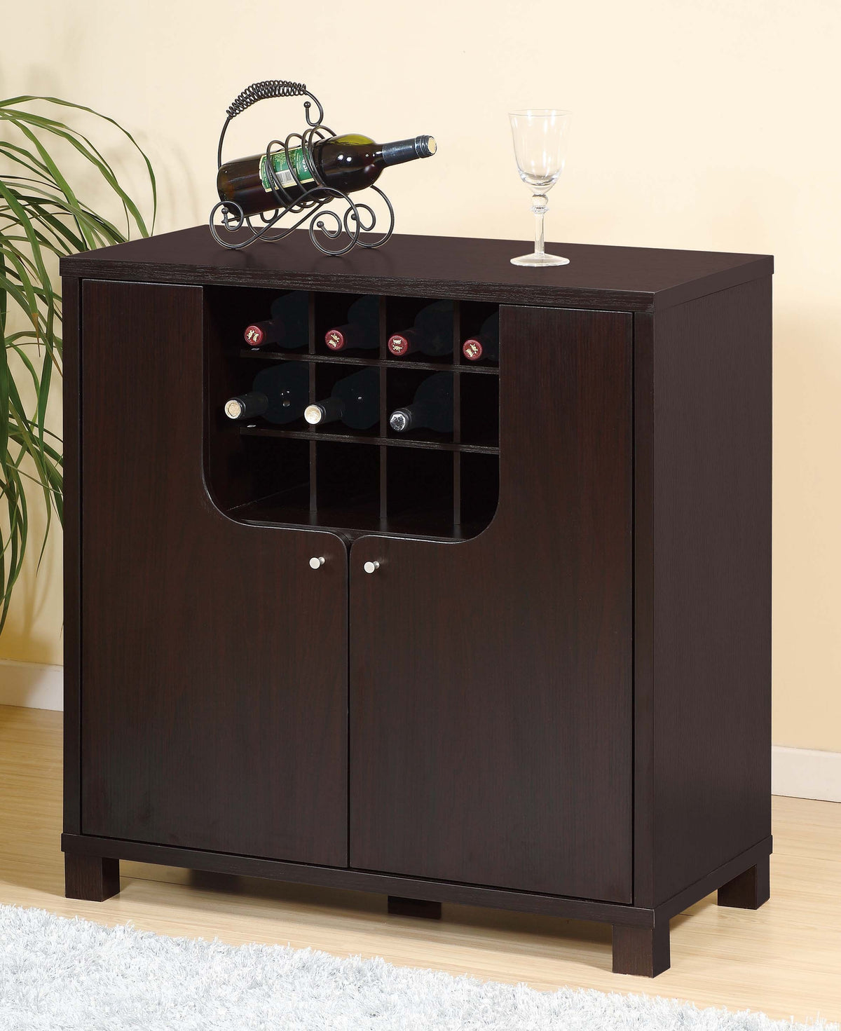 Knapton Two-Door Wine Cabinet with Glass Racks, Red Cocoa