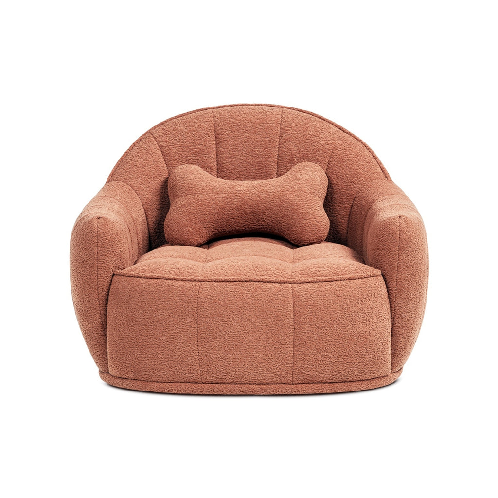 Louie Modern Dog Sofa Bed with Bone Pillow, Medium, Spice Orange Fleeced Teddy
