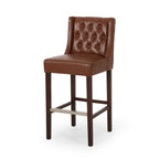Solstara Upholstered PU Leather Dining Barstool with Button Tufted and Wing Back, Light Brown