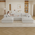 118.2' Cloud Sofa,Corduroy Fabric,Deep Seat Couches,Double-layer design,Removable Cushion,No Assembly, DIY Combination for Living room, Bedroom,Conference room ,Apartment,White