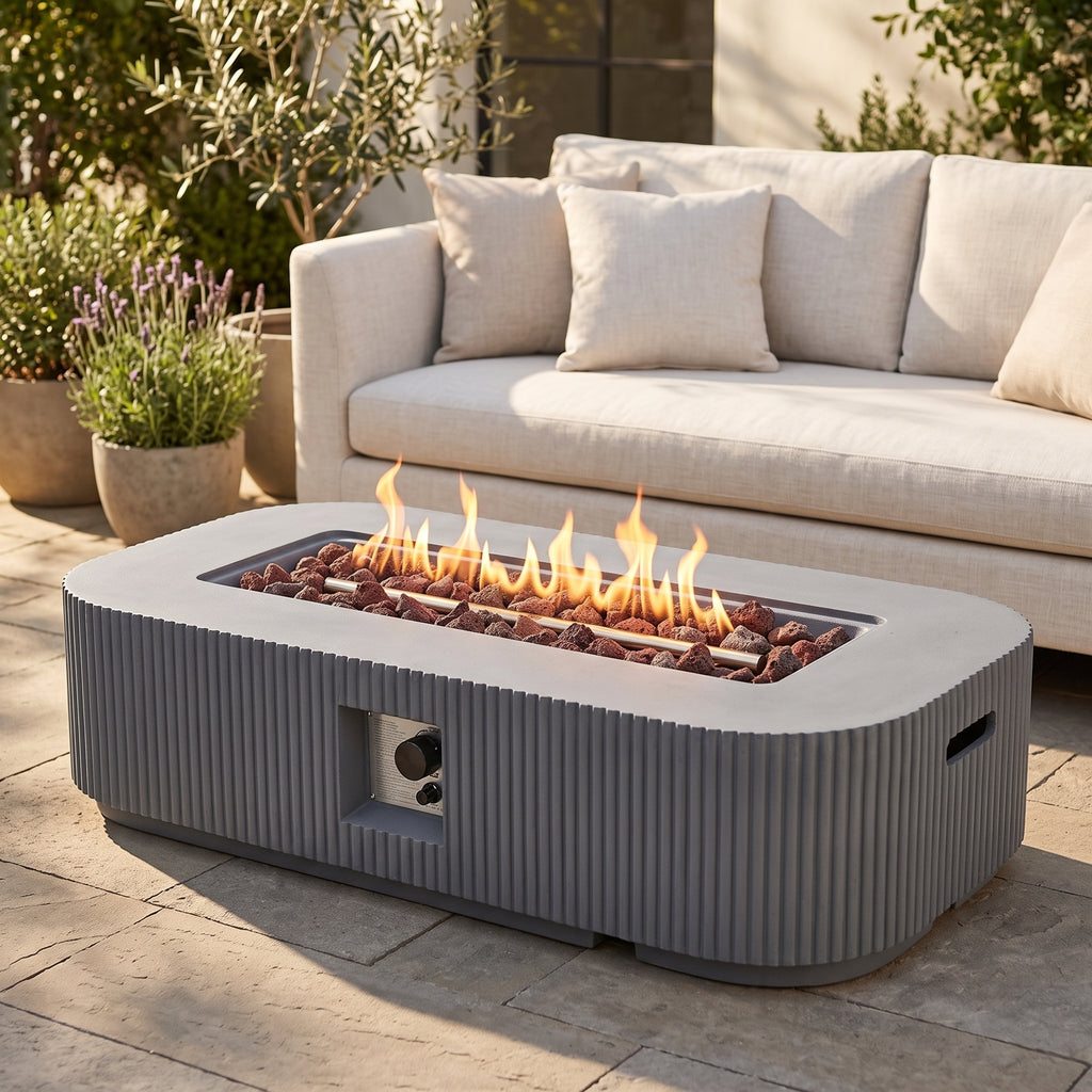 Outdoor 48.2' Rectangular MgO Fire Pit  Grey - 50,000 BTU (Tank Cover not Included)