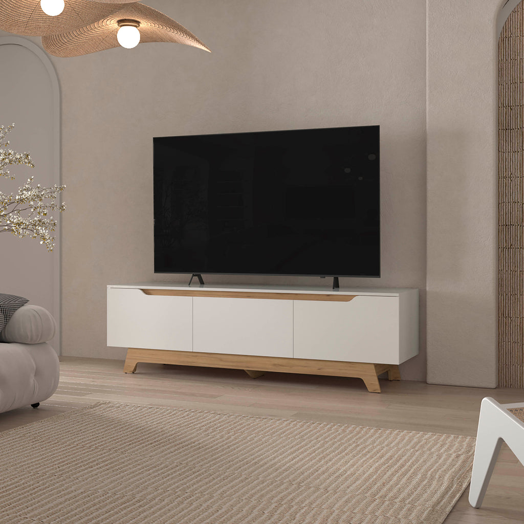 FM FURNITURE Lyman Entertainment Center with Two Doors. White and Natural Oak