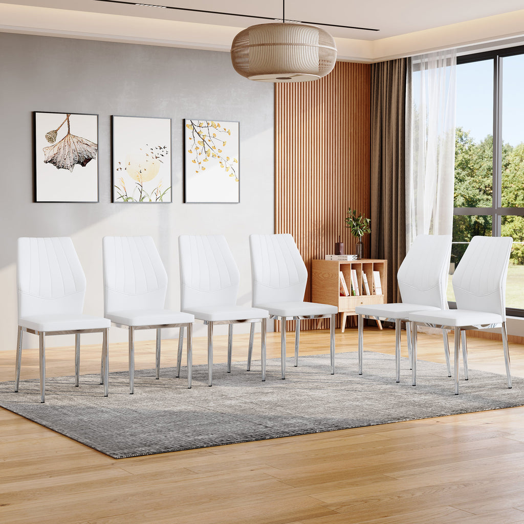 Set of 6 Silver - and - White Dining Chairs,37 inches High: Ergonomic PU Backrest, Combines Comfort and Style.Perfectly blends comfort and elegance, Injecting more comfort and style into dining time.