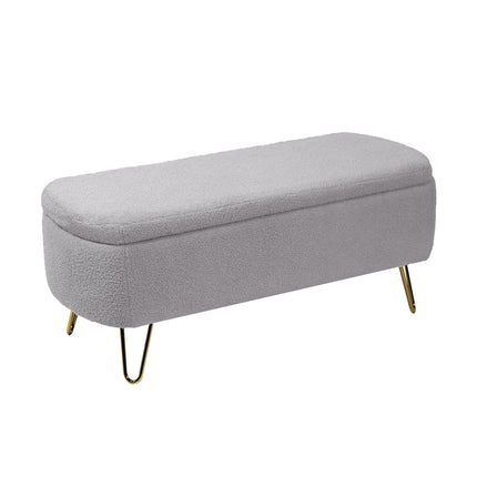 Grey Storage Ottoman Bench for End of Bed Gold Legs with Modern