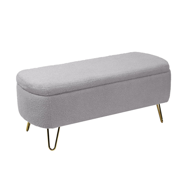 Grey Storage Ottoman Bench for End of Bed Gold Legs with Modern